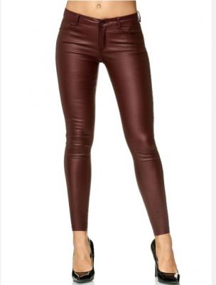 Szexi Faux bőr gombos sliccelt testhez simuló női klub nadrág0